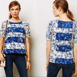 Anthropologie Postmark 9-H15 STCL Blue Puff Sleeve Top Size Medium